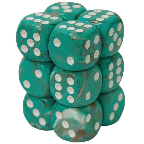 Chessex D6 16mm 27603 Marble Oxi-Copper/White