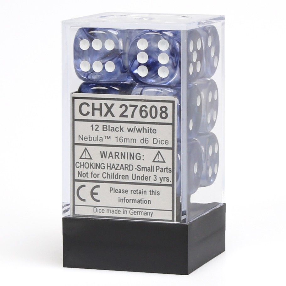 Chessex D6 16mm 27608 Nebula Black/White