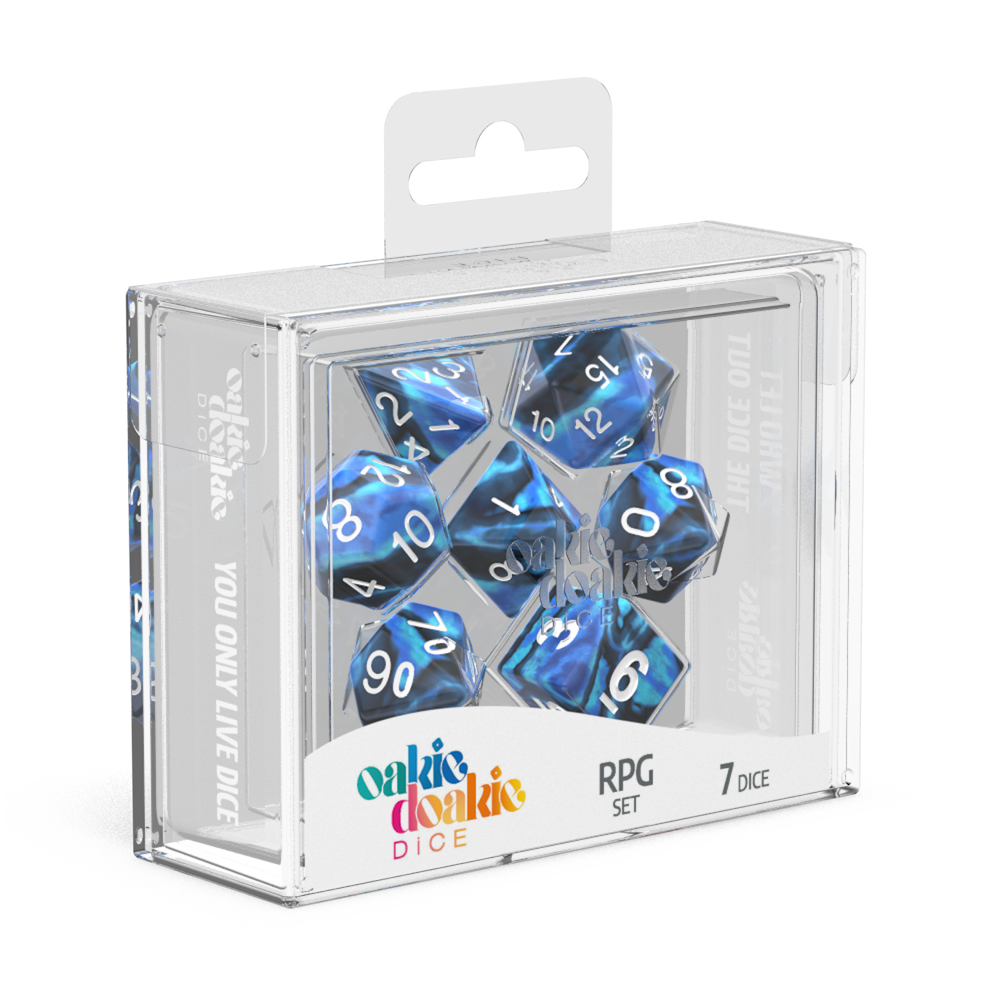 Oakie Doakie Set Di 7 Dadi Per Giochi Di Ruolo - Effetto Marmo Rosso - Compatibili Con Ultimate Guard