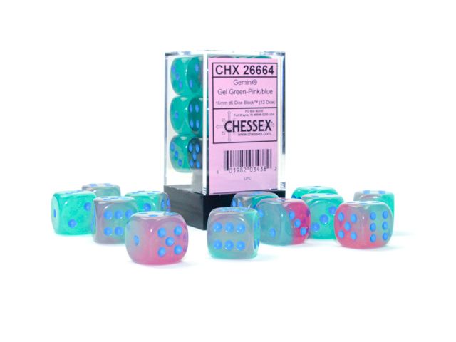 Chessex D6 16mm 26664 Gel Green-Pink/Blue