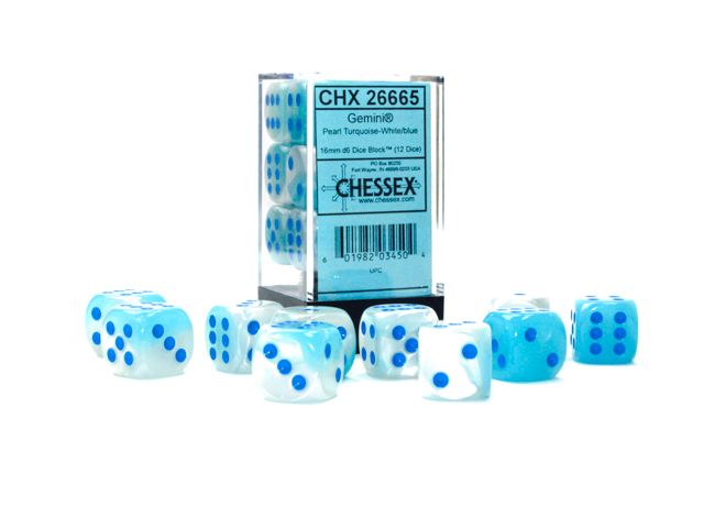 Chessex D6 16mm 26665 Pearl Turquiose-White/Blue