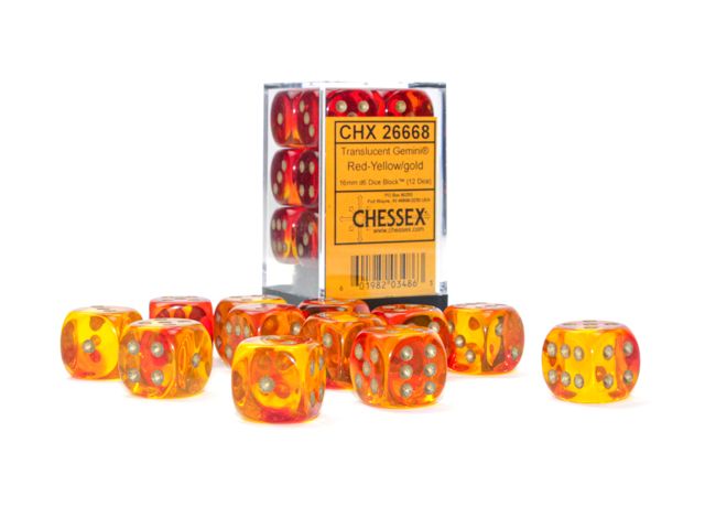 Chessex D6 16mm 26668 Translucent Red-Yellow/Gold